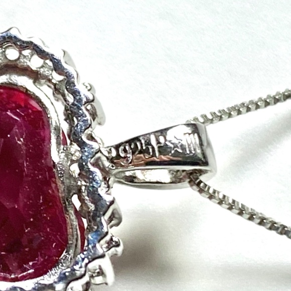 Sterling Silver Lab Created Ruby & Sapphire Heart Necklace - Picture 3 of 8